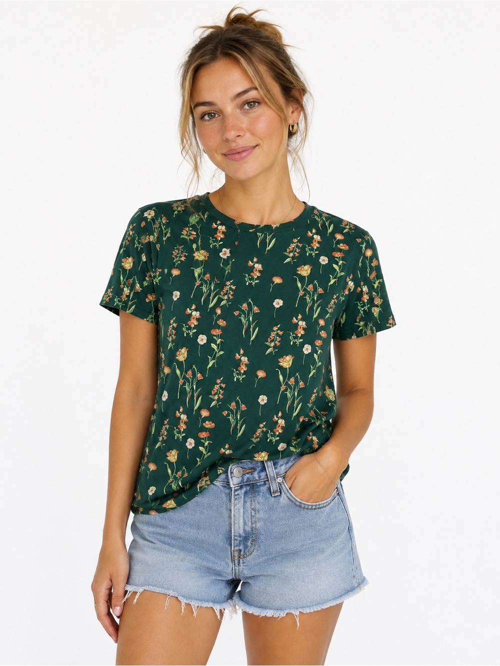 Uniqlo x Studio Sanderson Dark Green Floral Short Sleeve Tee
